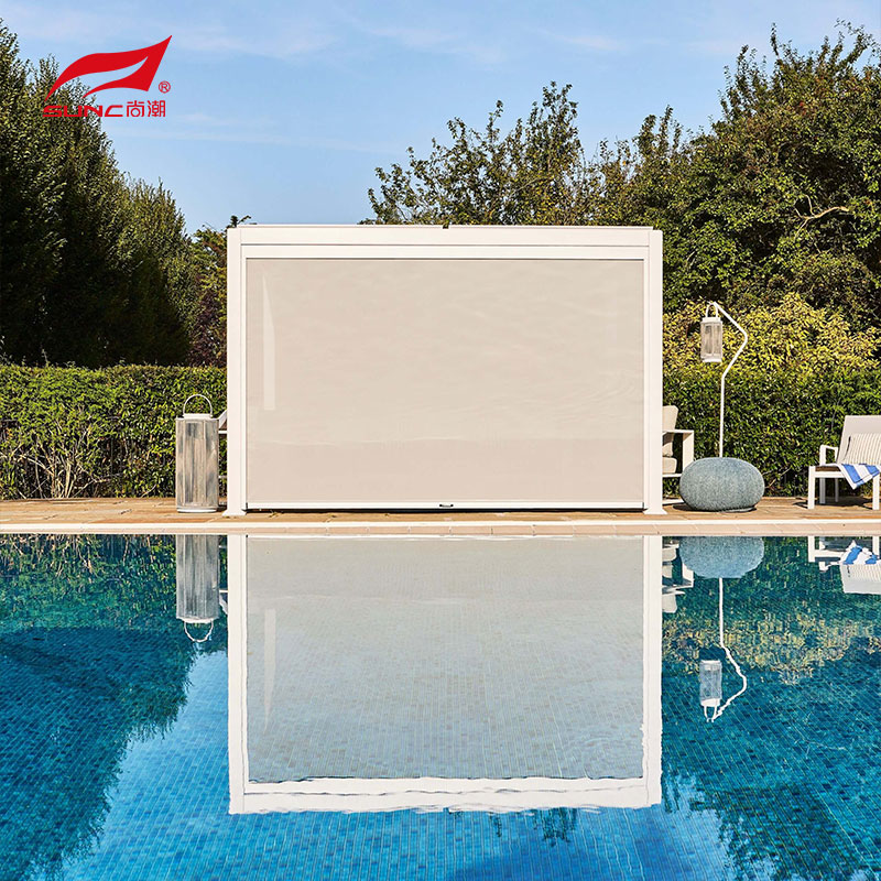 Outdoor Motorized Aluminum Pergola 12" X 20" With Adjustable Roof And Zipscreen Blinds