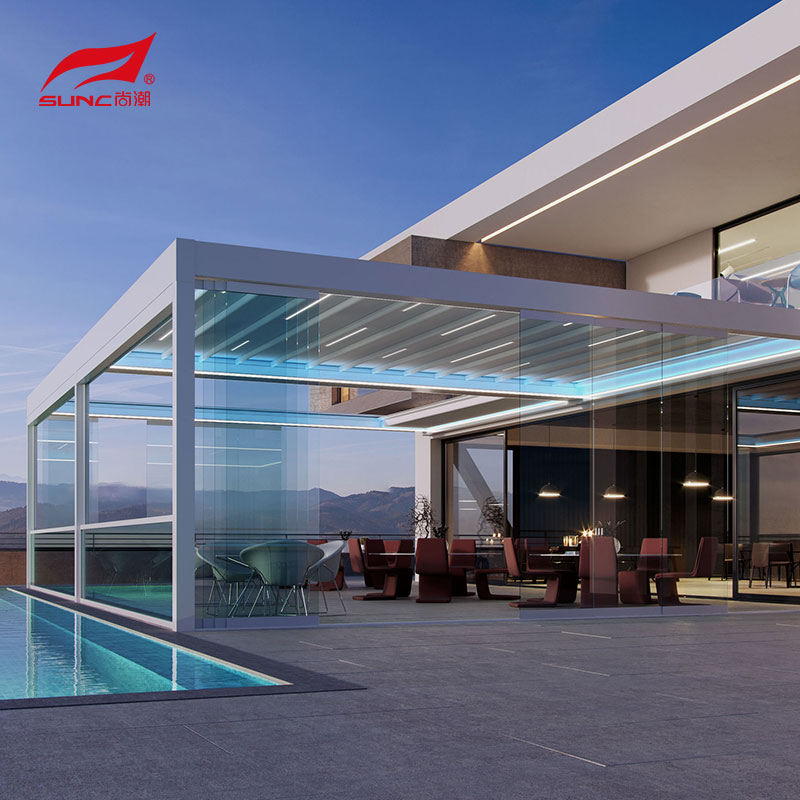 3X5 4x4 Grey Motorized Aluminum Pergola Garden Building With Outdoor Roller Blinds