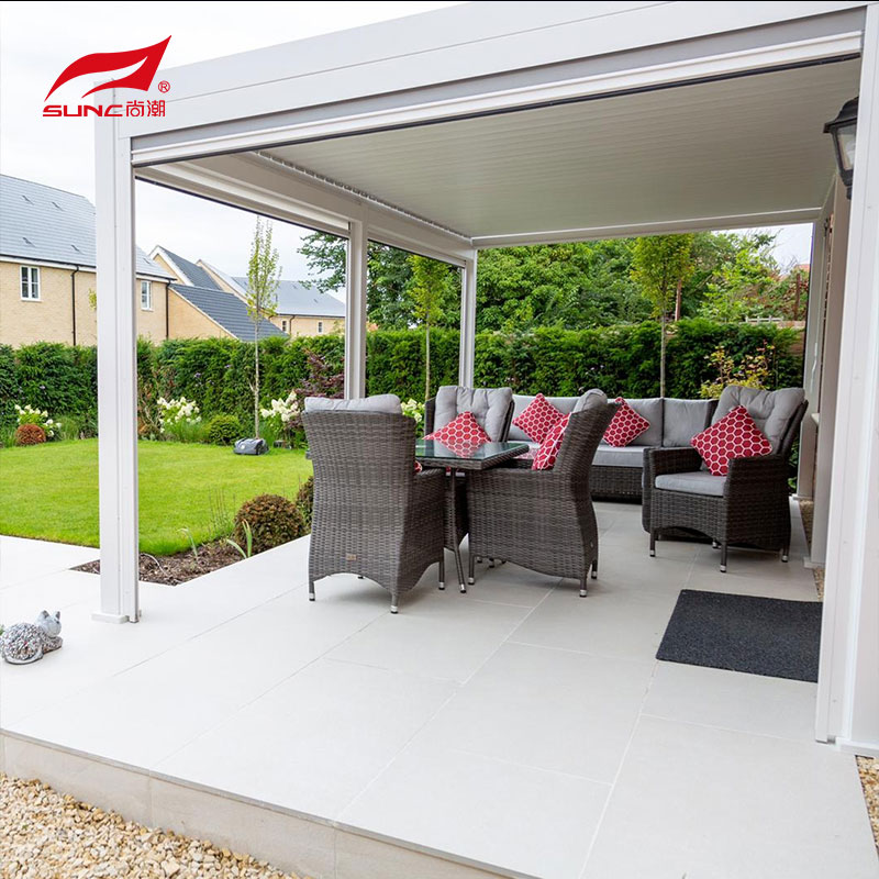 Outdoor Motorized Aluminum Pergola 12" X 20" With Adjustable Roof And Zipscreen Blinds