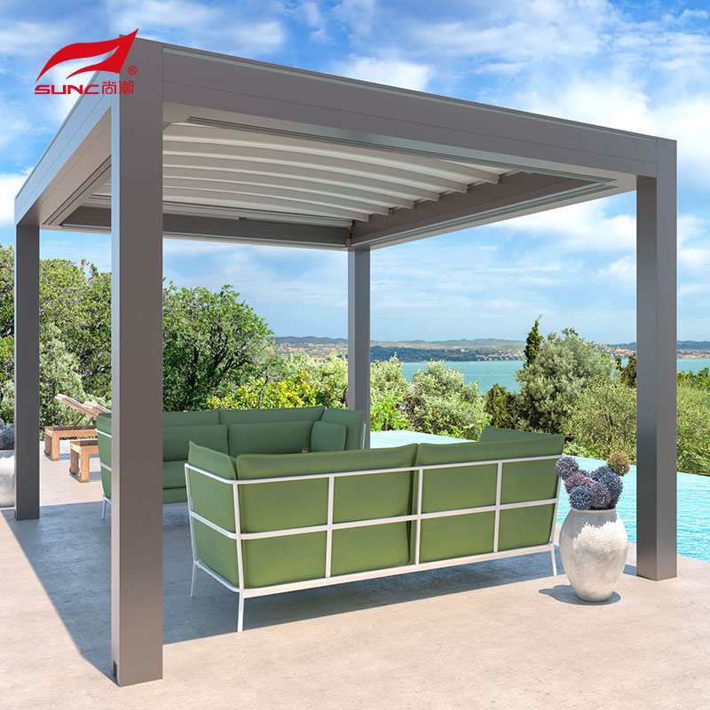 3X5 4x4 Grey Motorized Aluminum Pergola Garden Building With Outdoor Roller Blinds