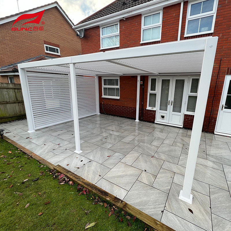 Outdoor Motorized Aluminum Pergola 12" X 20" With Adjustable Roof And Zipscreen Blinds