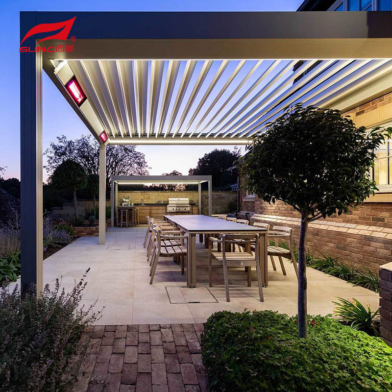 3X5 4x4 Grey Motorized Aluminum Pergola Garden Building With Outdoor Roller Blinds