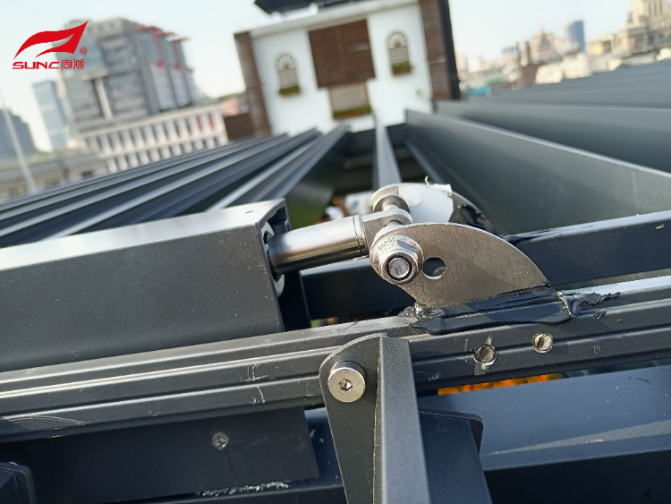 3x4 3x5 Outdoor Motorized Aluminum Pergola With White Roller Blinds and Sliding Glasses