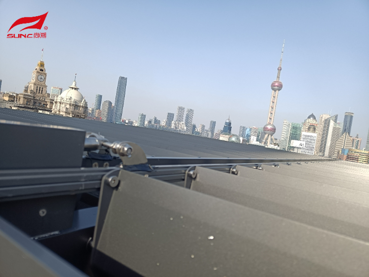 3x4 3x5 Outdoor Motorized Aluminum Pergola With White Roller Blinds and Sliding Glasses