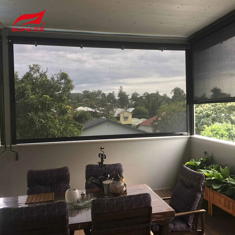 Zip Screen Motorized Outdoor Roller Blinds Window Shade Waterproof For Patio