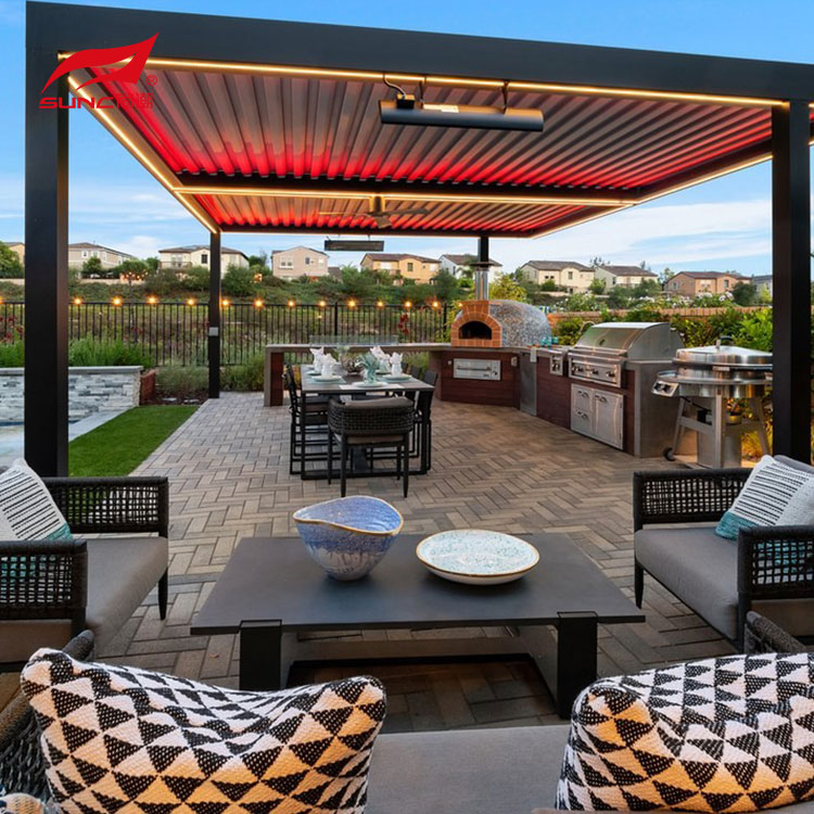 SUNC RGB Light Motorized Aluminum Pergola with Zip Screen Blinds