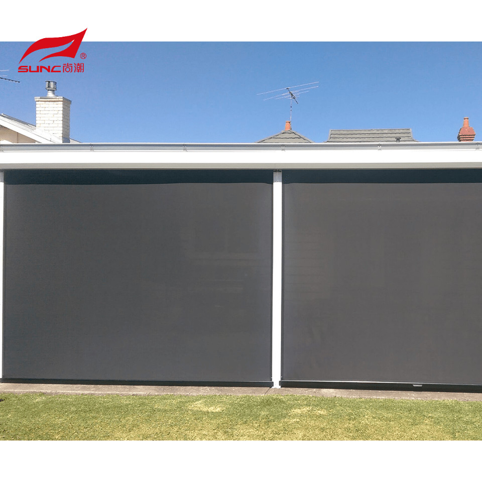 Motorized Outdoor Roller Blinds Waterproof Patio Window Sunshade Zip Track Blinds
