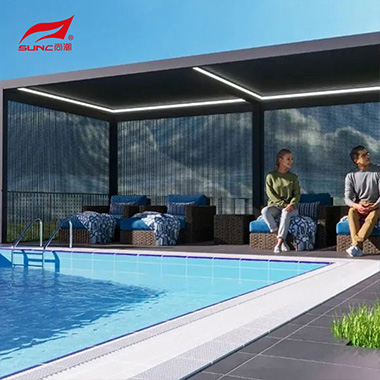 SUNC 9x6 Grey Aluminium Pergola Motorized Louvred Roof Patio With Zip Screen Blinds