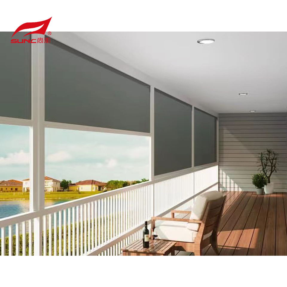 Motorized Outdoor Roller Blinds Waterproof Patio Window Sunshade Zip Track Blinds